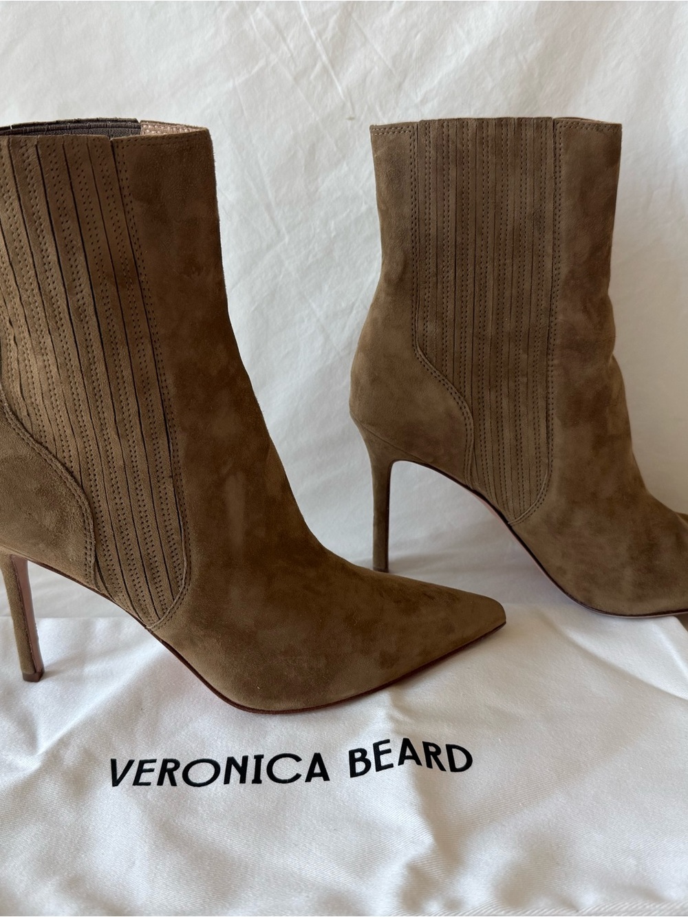 Veronica Beard Lisa Stiletto High-Heel Bootie Taupe Size 8 - Picture 2 of 7